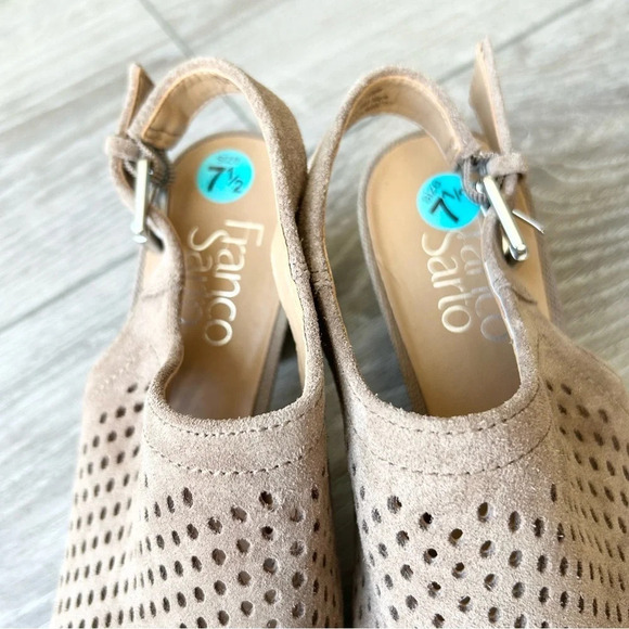 Franco Sarto Mandi Beige Caged Peep Toe Ankle Buckle Slingback Sandal Heels - Picture 12 of 14